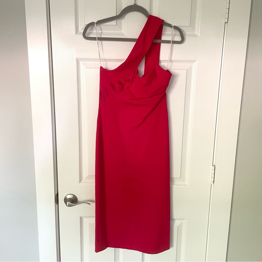 Cushnie Et Ochs one-shoulder watermelon pink midi dress
